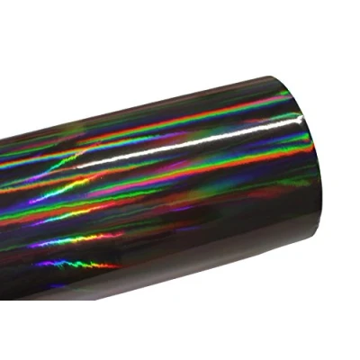 Abbildung von Finest Folia Laser Hologramm Chrom Auto Car Wrapping Folie mit Luftkanälen Holographic Selbstklebend Blasenfrei (Schwarz, Muster 10x10cm)