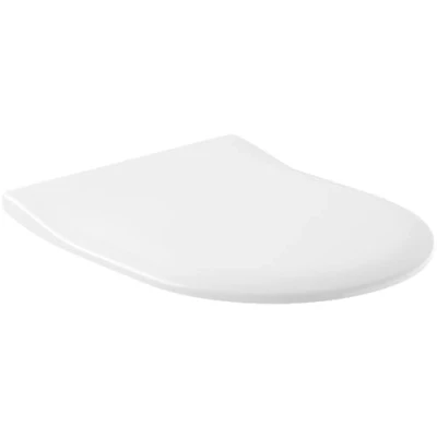 Abbildung von Villeroy &amp; Boch Subway WC Sitz SlimSeat, Toilettendeckel mit Absenkautomatik, abnehmbarer Toilettensitz aus bruchsicherem Duroplast, Klodeckel Original Ersatzteil, D Form, Weiß Alpin, glänzend