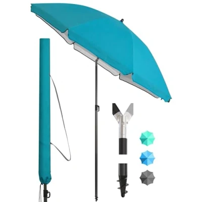 Abbildung von 4smile Sonnenschirm Strand SunnyJoy Ø 200 cm, inkl. Hülle UPF 50+ Strandschirm, Balkon, Gartenschirm Strandschirm windfest stabil, Sonnenschutz und Türkis