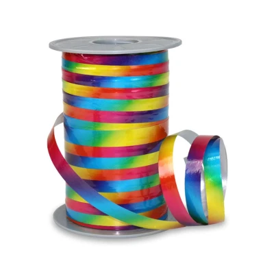 Abbildung von PRÄSENT POLY RAINBOW Ringelband rainbow, 200 m Geschenkband zum Verpacken und Dekorieren, 10 mm Breite, Dekoband in Regenbogenfarben, leicht kräuselbar