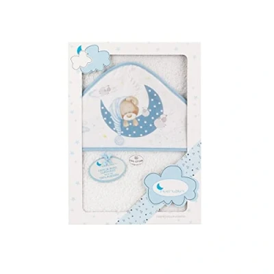 Abbildung von Interbaby 01225 11 Baby Kapuzenbadetuch BEAR SLEEPING weiss e blau, Blau