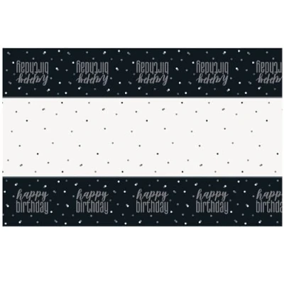 Abbildung von Tischdecke alles Gute zum Geburtstag Glitz schwarz Silber 140x214cm