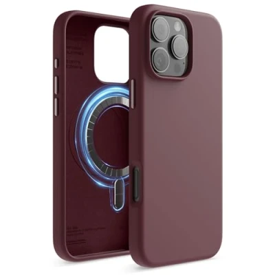 Abbildung von elago Magnetisch Silikon Hülle Kompatibel mit iPhone 16 Pro Max 6,9 Zoll, Allen MagSafe Zubehör Eingebaute Magnete, Soft Grip Silikon, Stoßfest (Burgunderrot)