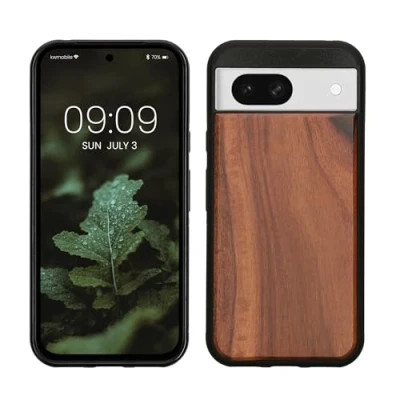 Abbildung von kwmobile Hülle kompatibel mit Google Pixel 8a Holz Case stoßfestes Handy Cover TPU Handyhülle in Vintage Braun