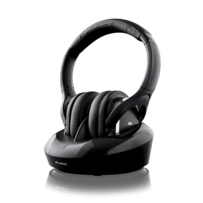 Abbildung von Meliconi HP600 PRO Funkkopfhörer Kabellos mit Ladestation bis zu 100 Meter Reichweite Automatische Frequenzsuche TOSLINK, Schwarz, Over Ear