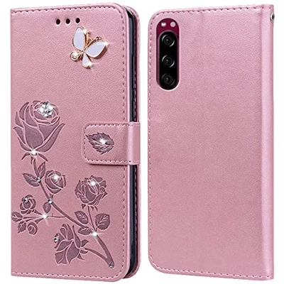 Abbildung von PKQTOP Hülle für Sony Xperia 5 Handyhülle,Klappbar Tasche Case,Standfunktion,Kartenfach,Silikon Bumper,Stoßfeste Schutzhülle Cover