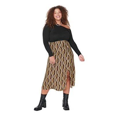 Abbildung von TRENDYOL Damen Midi A Linie Schlitz Webstoff Größen in Rock Skirt, Braun, 42