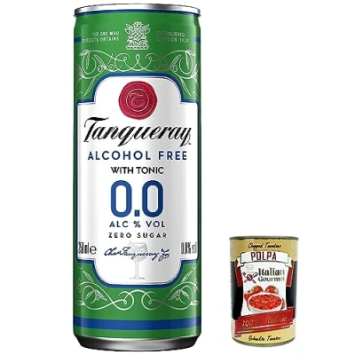 Abbildung von 12x Tanqueray 0,0% &amp; Tonic erfrischend alkoholfreies MIxgetränk zuckerfrei kalorienfrei Jetzt trinkfertig in der handlichen „Slim Can“ für unterwegs 250 ml + Italian Gourmet polpa 400g