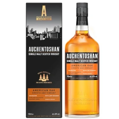 Abbildung von Auchentoshan American Oak Single Malt Scotch Whisky mit Geschenkverpackung fruchtiger Geschmack 40% Vol 700ml Einzelflasche