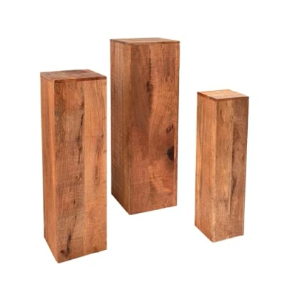 Abbildung von riess ambiente Beistelltisch MAKASSAR 80cm natur (Set, 3 St), Massivholz · Säule Handarbeit Mangoholz
