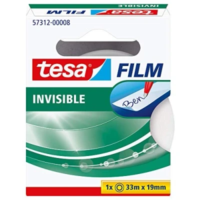 Abbildung von tesafilm transparent, nahezu unsichtbar, geräuschloses Abrollen, hohe Alterungsbeständigkeit, 33m : 19mm, Schachtel