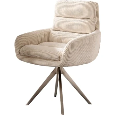 Abbildung von Drehstuhl Abelia Flex mit Armlehnen Cord Beige Kreuzgestell kantig Edelstahl 180 drehbar