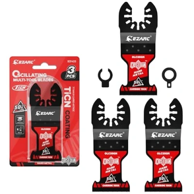 Abbildung von EZARC 3tlg Obsidian Hartmetall Multitool Sägeblätter, Oszillierende Multifunktionswerkzeug Klingen mit Schnellspanner für Hartmetall, Nägel, Bolzen und Schrauben