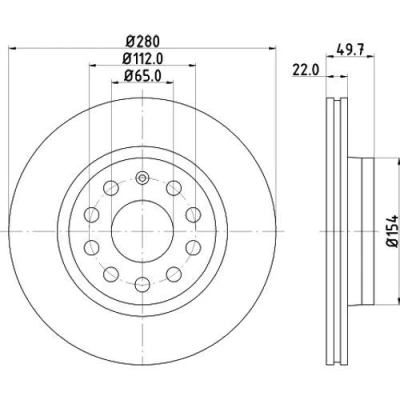 Abbildung von HELLA PRO High Carbon 8DD 355 127 991 Bremsscheibe 280 22 05/10 112 innenbelüftet beschichtet hochgekohlt ohne Radbefestigungsbolzen, Radnabe