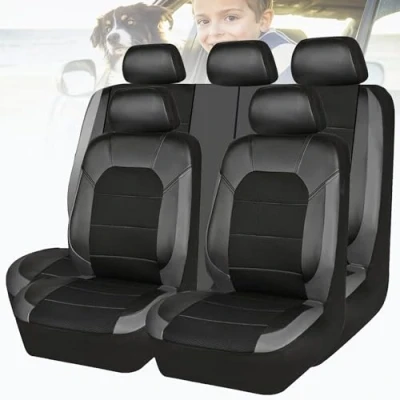 Abbildung von RajoNn 9pcs Car Seat Covers Full Set for VW Golf 6 GTI 7 GTI, Universal Auto Sitzbezug, Waterproof Seats Covers, Accessories Interior, Gray
