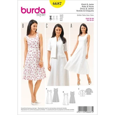 Abbildung von Burda b6687 Schnittmuster Kleid und Jacke Papier weiß 19 x 13 1 cm