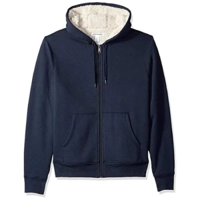 Abbildung von Amazon Essentials Damen Sherpa gefütterte Fleece Kapuzenjacke mit durchgehendem Reißverschluss (erhältlich in Übergröße), Marineblau Heidekraut, XL