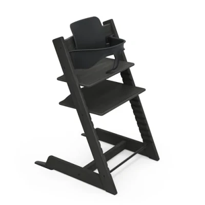 Abbildung von Stokke Tripp Trapp Hochstuhl, Oak Black Inklusive Stuhl + Baby Set2 für Kinder von 6 36 Monaten Verstellbar, ergonomisch &amp; leicht zu reinigen