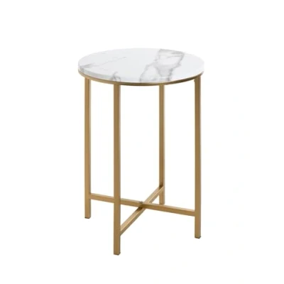 Abbildung von HAKU Möbel Beistelltisch Gold, marmoroptik, MDF, Metall Maße: H 53 cm x Ø 39 cm, Style: Art Deco