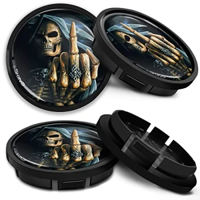 Abbildung von SkinoEu Kompatibel für Nabendeckel VW 66mm 5G0601171XQI Radnabenabdeckung Alufelgen Felgendeckel Nabenkappe Radkappen Schwarz Schädel CR 25