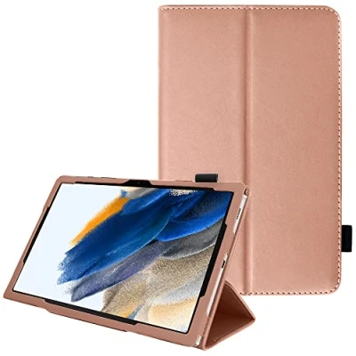 Abbildung von TECHGEAR Leder hülle Kompatibel mit Samsung Galaxy Tab A8 10.5 2021 (SM X200 / SM X205) Premium PU Schlank Folio Schutzhülle Ständer und Handschlaufe, [Roségold]
