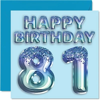 Abbildung von Stuff4 Geburtstagskarte zum 81. Geburtstag für Männer Blauer Glitzer Partyballon Happy Birthday Karten 81 Jahre alten Mann, Großvater, Vater, Oma, 145 mm x mm,