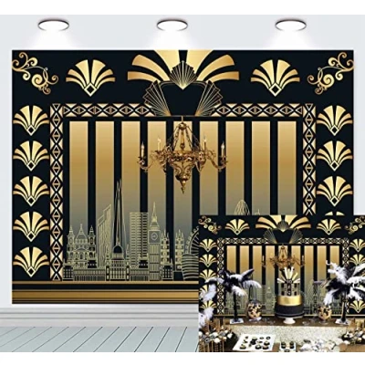 Abbildung von RUINI Polyetser Brüllende 20er Jahre Motto Kulisse Kunst Dekor der 1920er The Great Gatsby Party Erwachsene Geburtstag Hochzeit Jubiläum Retro Dekoration Hintergrund (2,8 x 1,5 m)