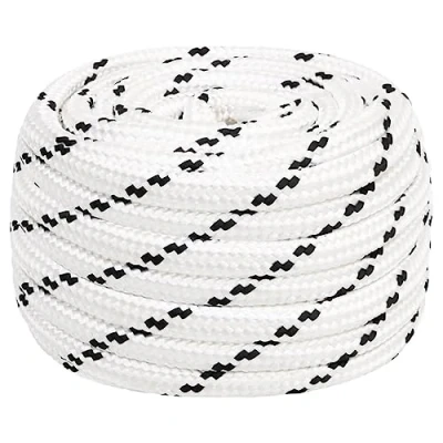 Abbildung von vidaXL Bootsseil Geflochten Festmacher Seil Flechtleine Bootstau Flechtschnur Tauwerk Ankerleine Mehrzweckseil Leine Weiß 18mmx25m Polyester