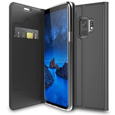 Abbildung von Verco Handyhülle für Galaxy S9, Premium Handy Flip Cover Samsung S9 Hülle [integr. Magnet] Book Case PU Leder Tasche, Schwarz