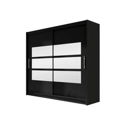 Abbildung von Mirjan24 Kleiderschrank mit Spiegel London III, Schwebetürenschrank, 180x215x58cm, Schiebetürenschrank, Modernes Schlafzimmerschrank Garderobe, Schlafzimmer (Schwarz, ohne Beleuchtung)
