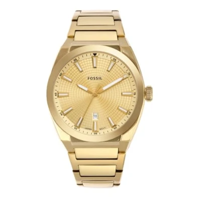 Abbildung von Fossil Everett uhr für Herren, Quarzwerk mit Edelstahl oder Lederarmband, Gold Ton, 42MM