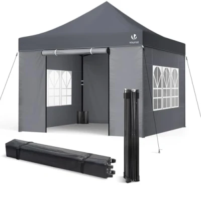 Abbildung von VOUNOT® Pavillon 3x3m Wasserdicht Stabil Winterfest, Pop Up Faltpavillon mit 4 Seitenteilen und Sandsäcke, Party Faltbar Gartenzelt Partyzelt, Grau