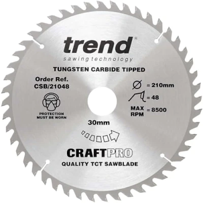Abbildung von Trend Holz Kreissägeblatt, 210mm Durchmesser, 30mm Bohrung, 48 Zähne, HW, 2,4mm Schnittbreite, +15 Haken, CSB/21048