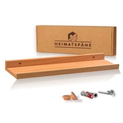 Abbildung von Heimatspäne Bilderleiste Kernbuche 60cm Wandregal Holz [inkl. Schraubenabdeckungen aus Echtholz] Regalbrett als Wandboard oder Schweberegal