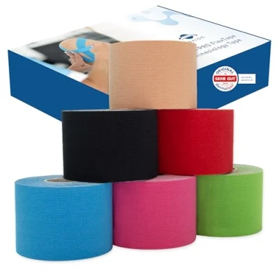 Abbildung von Axion Kinesiologie Tape Kinesio Tapes selbstklebend Wasserfeste in 6 Farben (Set, St) Physiotape, Sporttape Bandage, unterstützt Ihre Physiotherapie
