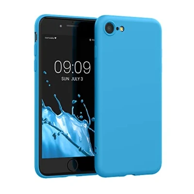 Abbildung von kwmobile Hülle kompatibel mit Apple iPhone SE (2022) / (2020) 8 7 gummierte TPU Silikon Handyhülle Schutzhülle für kabelloses Laden Case in Strahlend Blau