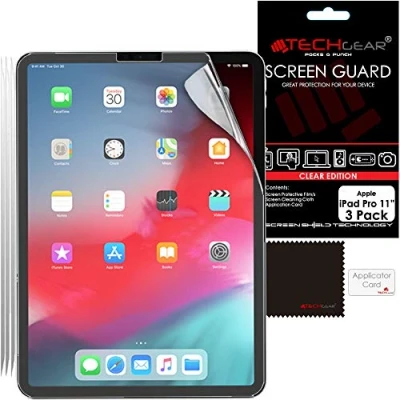 Abbildung von TECHGEAR [3 Stück Displayschutz für iPad Pro 11 (2020/2018) Ultra Klare Schutzfolie 2020, 2018 [Face ID kompatibel] mit Reinigungstuch + Applikationskarte [1. 2. Generation]