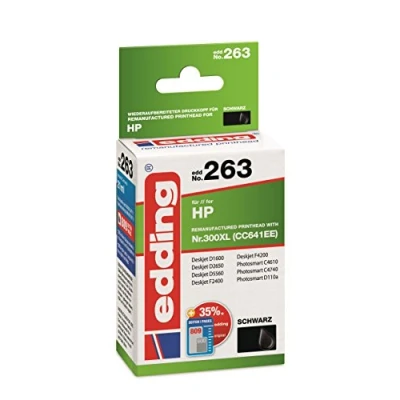 Abbildung von edding Druckerpatrone EDD 263 Einzelpatrone Schwarz 21 ml Reichweite 870 Seiten Ersetzt HP 300XL (CC641EE)