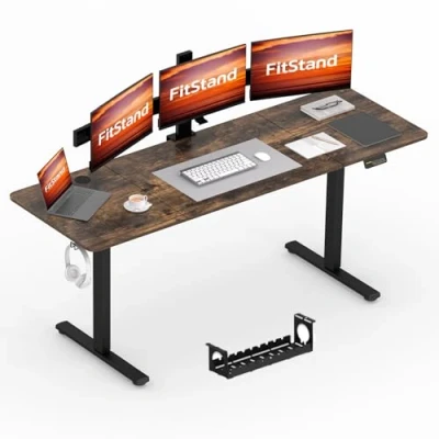 Abbildung von FitStand FQ1 200x80cm höhenverstellbarer Schreibtisch Electric Lift Desk mit Tischplatte, Stehpult, Computertisch Haken, Kindersicherung, Memory Funktion für Büro und Zuhause Dunkelbraun