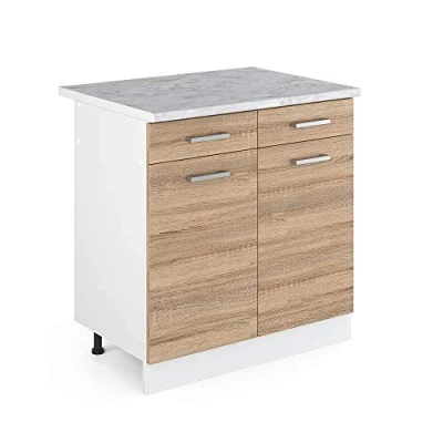 Abbildung von Vicco Küchenunterschrank R Line, Sonoma/Weiß, 80 cm, AP Marmor