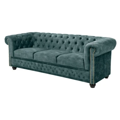 Abbildung von Riess Ambiente Chesterfield 3er Sofa 205cm Petrol Samt Goldnieten Federkern Loungesofa Couch Samtsofa Samtcouch Wohnzimmer