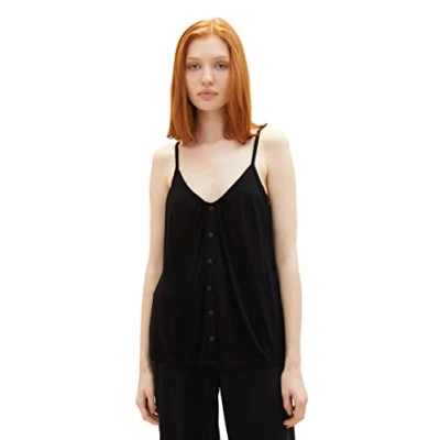 Abbildung von TOM TAILOR Denim Damen 1038385 Top mit Knopfleiste, 14482 Deep Black, XS