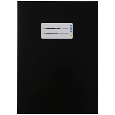 Abbildung von HERMA 19759 Heftumschlag A5 Karton Schwarz, Hefthülle mit Beschriftungsfeld aus stabilem &amp; extra starkem Papier, Heftschoner für Schulhefte, farbig