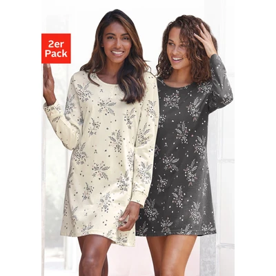 Abbildung von Lascana 2PACK Nachthemd Anthrazit beige, Damen, Größe: 32/34, beige