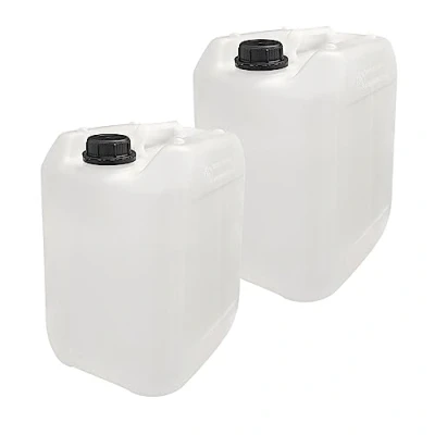 Abbildung von plasteo® 2x 10 Liter Getränke Leer Camping Wasserkanister Natur mit Schraubdeckel Lebensmittelecht BPA Frei Tragbar Robust und Langlebig Made in Germany