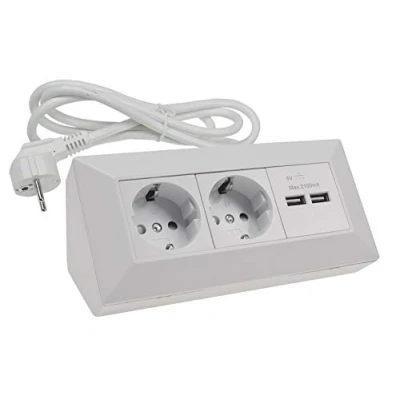 Abbildung von ChiliTec Steckdosenblock Ecksteckdose 2 Fach Steckdose 230V mit 1,5m Kabel 2X USB A 3,1A Aufbau Unterbau Montage Matt Weiß