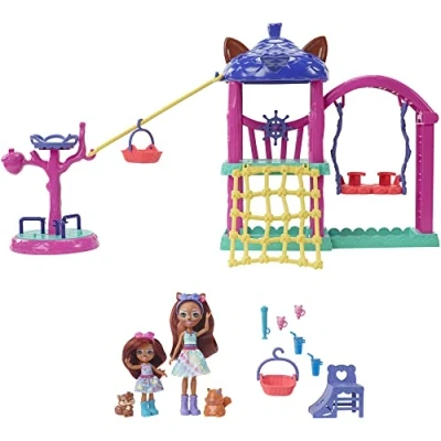 Abbildung von Enchantimals HHC16 City Tails Abenteuer Spielplatz Spielset mit den 2 Eichhörnchen Puppen Sabine und Seneca, Tier Freunden Zubehör, für Kinder ab 4 Jahren