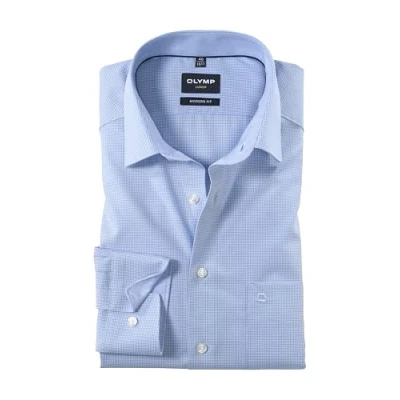 Abbildung von OLYMP Luxor modern fit Hemd Langarm mit New Kent Kragen Karo hellblau Gr. 46
