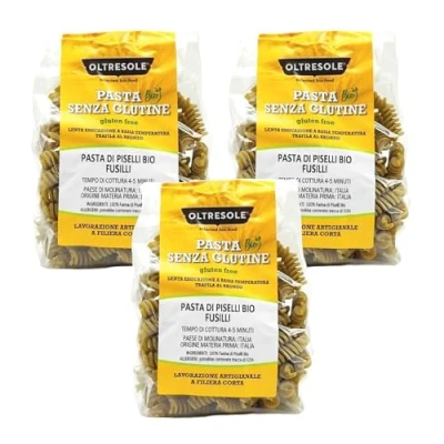 Abbildung von Oltresole, Pasta di Mais Giallo Biologica Italiana, Fusilli Format, Protein mit 100% biologischem grünem Erbsenmehl, reich an Ballaststoffen, Vegan, Glutenfrei, 3er Packung à 350 g