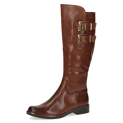 Abbildung von CAPRICE Damen Hohe Stiefel ohne Absatz aus Leder bis zum Knie Weite G, Braun (Cognac Nappa), 37.5 EU